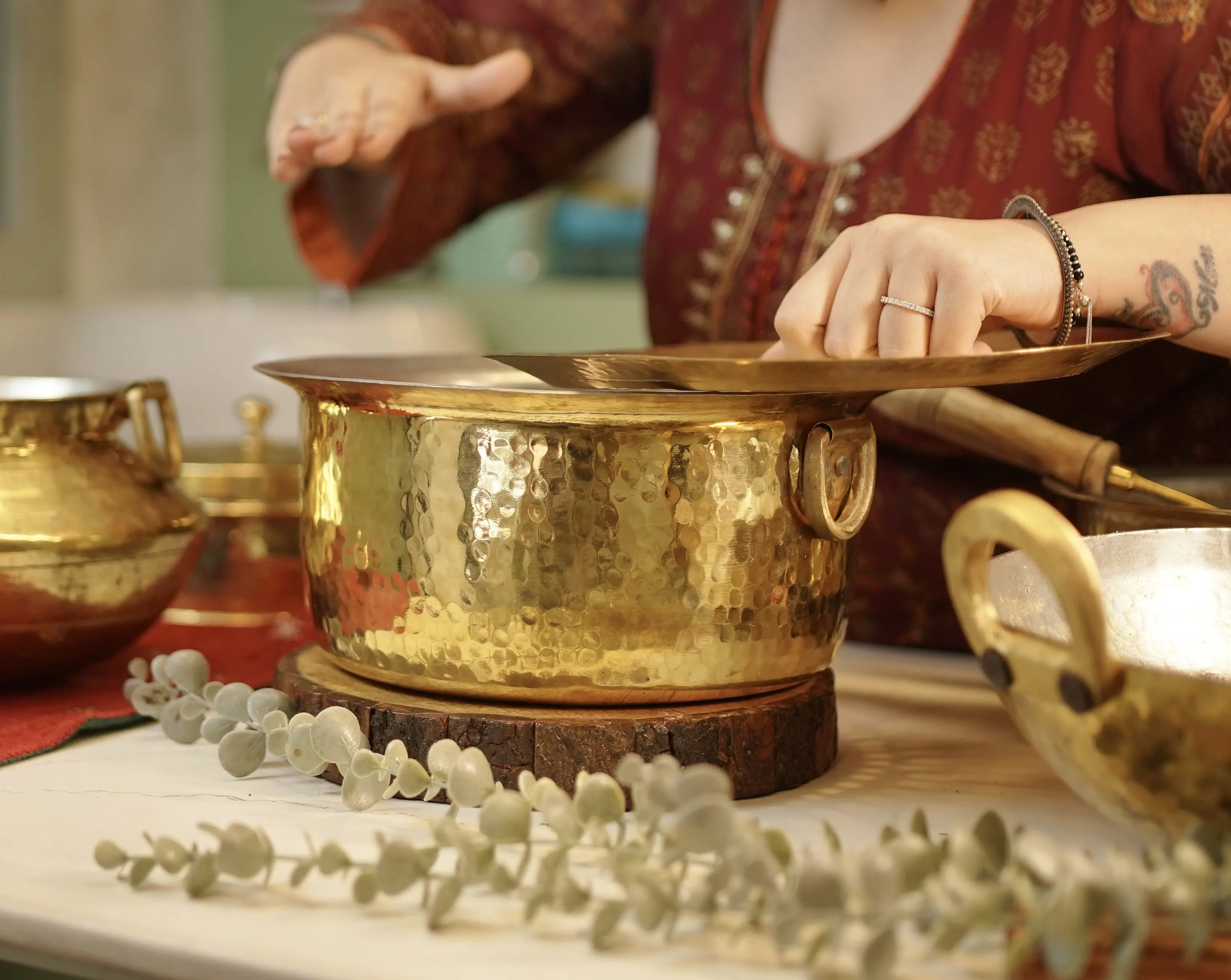 Brass Doodh Patila - Tin coated interior with Lid - Kalasians